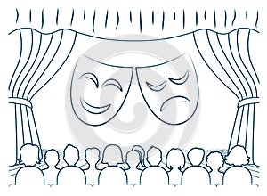 Theatrical scene with grotesque masks photo