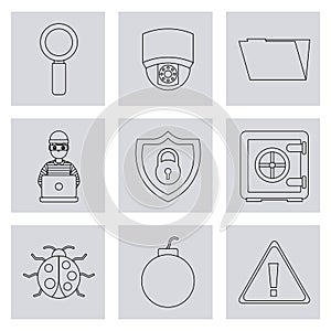 Theft identity technology digital set icons