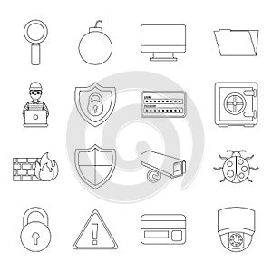 Theft identity technology digital set icons