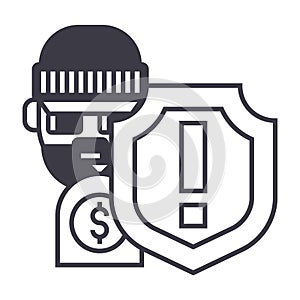 Theft thievery steal vector line icon, sign, illustration on background, editable strokes photo