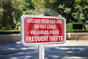 Theft warning sign