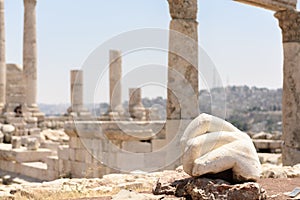 Thehan of a statue in the temple of Hercules in Amman