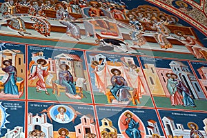 Thematic orthodox icons. Saint Anna-Rohia monastery, situated in a natural and isolated place, in Maramures, Transylvania