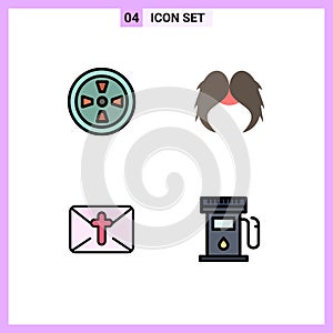 4 Thematic Vector Filledline Flat Colors and Editable Symbols of fan, mail, moustache, male, easter