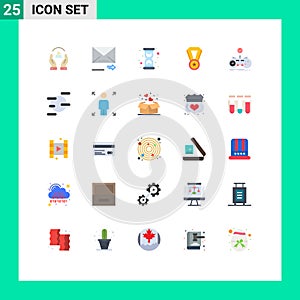 25 Thematic Vector Flat Colors and Editable Symbols of controller, medal, next, education, time