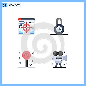 4 Thematic Vector Flat Icons and Editable Symbols of web, sweet, lock, confect, camera photo