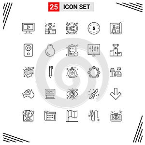 25 Thematic Vector Lines and Editable Symbols of design, marketing, arrow, finance, shuffle