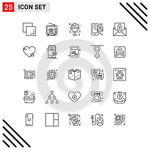 25 Thematic Vector Lines and Editable Symbols of email, wifi, wine, iot, internet