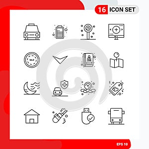 16 Thematic Vector Outlines and Editable Symbols of commerce, magnifier, confect, glass, computer photo