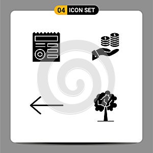 4 Thematic Vector Solid Glyphs and Editable Symbols of basic, guardar, medical, coin, save photo