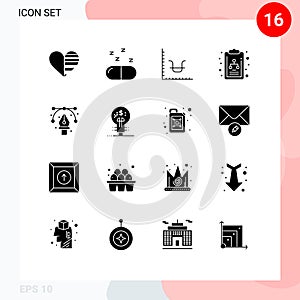 16 Thematic Vector Solid Glyphs and Editable Symbols of drawing, creative, business, organization chart, chart