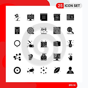 25 Thematic Vector Solid Glyphs and Editable Symbols of profile, fly, graph, wallpaper, brusher