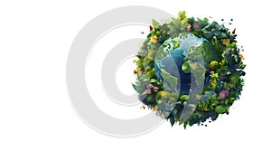 theme is ecology problem, earth planet illustration on white banner, Generative AI