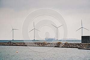 The theme is net power generation and environmental protection. A number of wind blades, wind power in the Baltic Sea in Europe