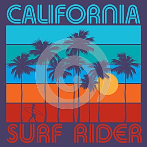 Theme of surfing with text California, Surf Rider