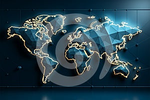 Themed backdrop. Geometric 3D world map enhances global presentations impeccably