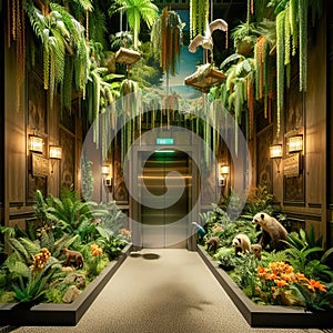45 106. A themed elevator inspired by a tropical rainf