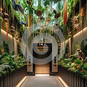 78 118. A themed elevator inspired by a tropical rainf