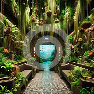 79 118. A themed elevator inspired by a tropical rainf