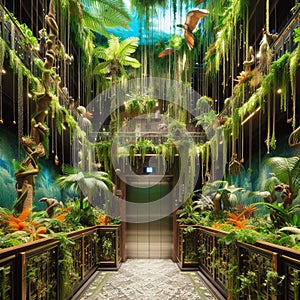 86 118. A themed elevator inspired by a tropical rainf photo