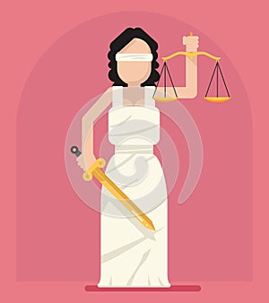 Themis Femida with scales and sword symbol of law justice flat icon vector illustration