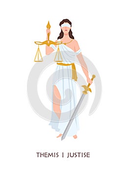 Themis or Justice - goddess of order, fairness, law from ancient Hellenic myths. Greek and Roman legendary female