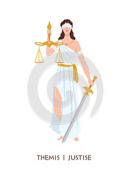 Themis or Justice - goddess of order, fairness, law from ancient Hellenic myths. Greek and Roman legendary female photo