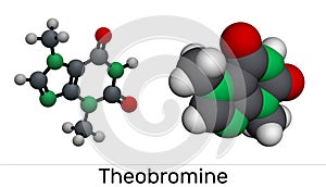 Theobromine, dimethylxanthine, purine alkaloid C7H8N4O2 molecule. It is xanthine alkaloid in the cacao bean photo