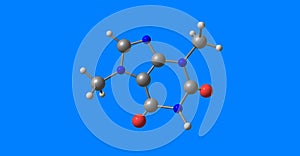 Theobromine molecular structure isolated on blue