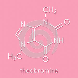 Theobromine xantheose chocolate alkaloid molecule. Present in cacao, tea, etc. Also used as drug. Skeletal formula.