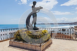 Theocles statue in Giardini Naxos, Sicily Island in Italy