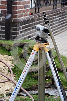 Theodolite geodesic works on building site