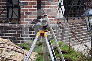 Theodolite geodesic works on building site