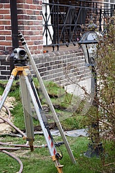 Theodolite geodesic works on building site