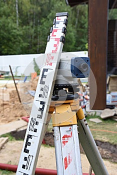 Theodolite geodesic works on building site