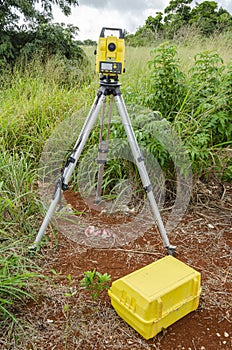 Theodolite On Tripod In Field