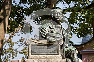 Theodor fontane statue in neuruppin city brandenburg germany