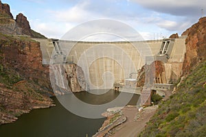 Theodore Roosevelt Dam on Apache Lake, west of Phoenix AZ in the Sierra Ancha mountains