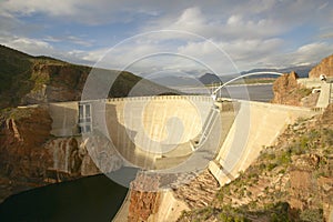 Theodore Roosevelt Dam on Apache Lake, west of Phoenix AZ in the Sierra Ancha mountains photo