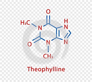 Theophylline chemical formula. Theophylline structural chemical formula isolated on transparent background.