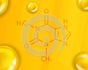 Theophylline chemical formula. Theophylline 3D Realistic chemical molecular structure