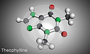 Theophylline or 1,3-dimethylxanthine molecule. It is dimethylxanthine, xanthine derivative. Vasodilator, bronchodilator, asthmatic photo