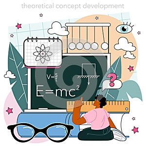 Theoretical physicist concept. Physicist explore electricity, magnetism,