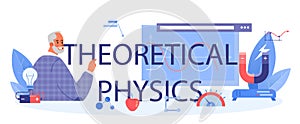 Theoretical physics typographic header. Scientist explore electricity,