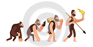 Theory of human evolution. Man development stages. Anthropology vector illustration photo