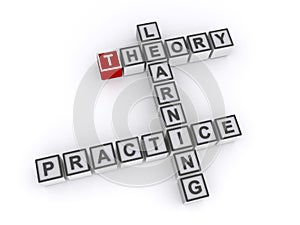 theory learning practice word block on white