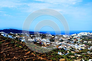 Thera Santorini Oia Island With Volcano And Ships In Greece