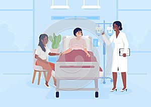 Therapist visiting sick woman in ward flat color vector illustration