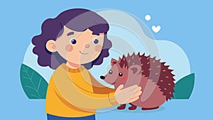 A therapy hedgehog is held by a child with sensory issues who is drawn to its small size and quills finding comfort in