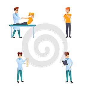 Therapy icons set cartoon vector. People in orthopedic therapy rehabilitation